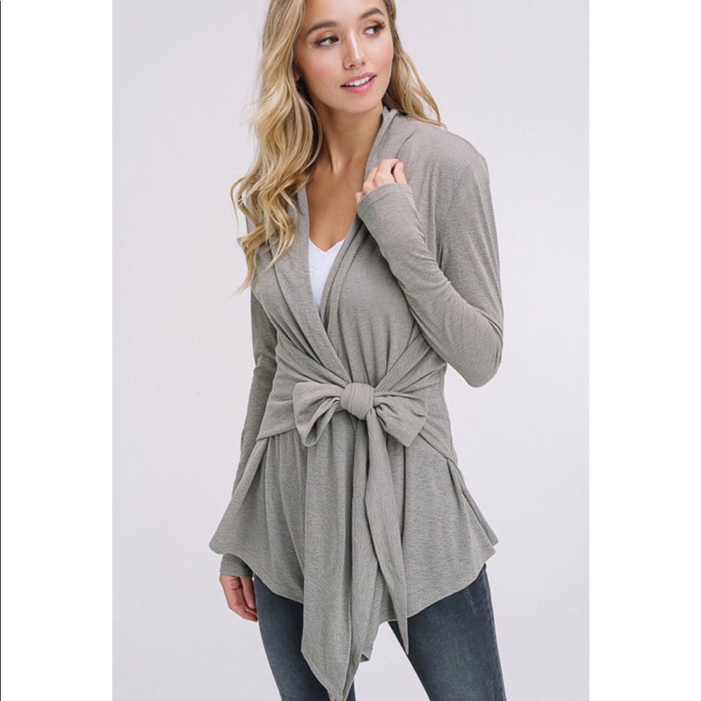 Olive Burnout Knitted Cardi W Tie Waist - Picture 4 of 7